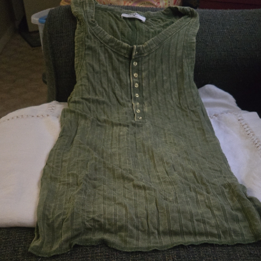 Zenana Washed Ribbed Half Snap Tank Top - Picture 1 of 4